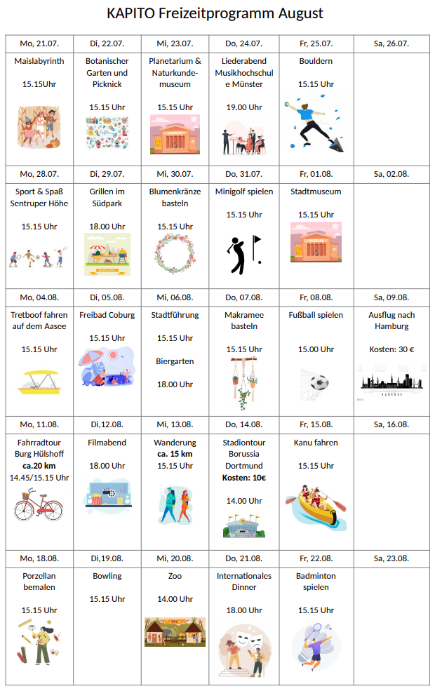 Sport, Musik, Kultur und Basteln im Sommer bei KAPITO 1 KAPITO Freizeitprogramm im Sommer